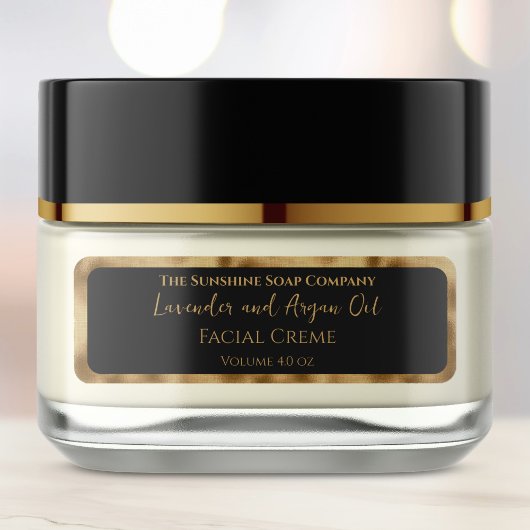 Étiquette de pot de cosmétiques noir et or de luxe