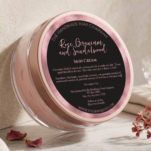 Étiquette de pot de cosmétiques noir et rose de lu