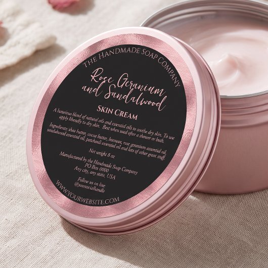 Étiquette de pot de cosmétiques noir et rose de lu