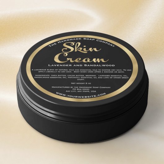 Étiquette de pot de crème pour la peau noir et or 