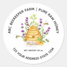 Étiquette de pot de miel à la abeille fleur eau-fo