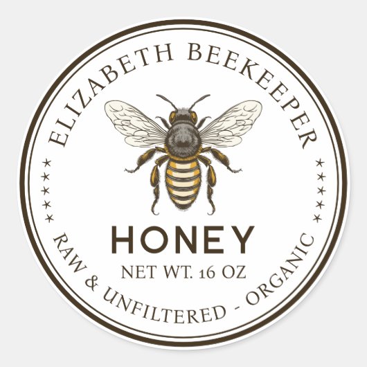 Étiquette de pot de miel avec abeille de style vin (Devant)