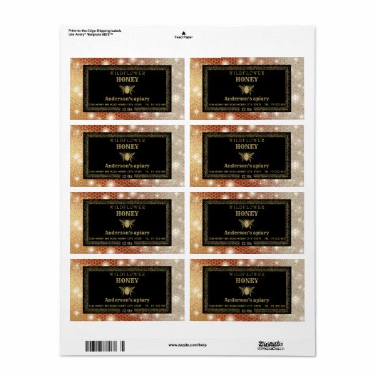 Étiquette de pot de miel brillant moderne (Feuille entière)