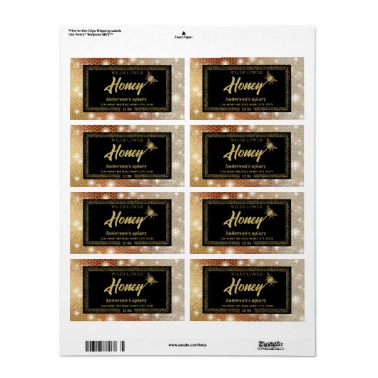 Étiquette de pot de miel brillant moderne (Feuille entière)