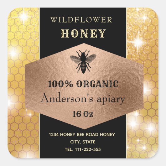 Étiquette de pot de miel d'abeille moderne pétilla (Devant)