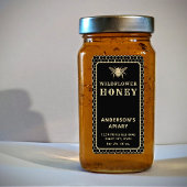 Étiquette de pot de miel d'abeille noire en or mod