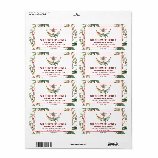 Étiquette de pot de miel de charcuterie (Feuille entière)