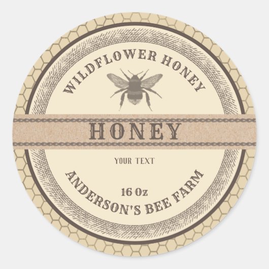 étiquette de pot de miel en carton vintage (Devant)