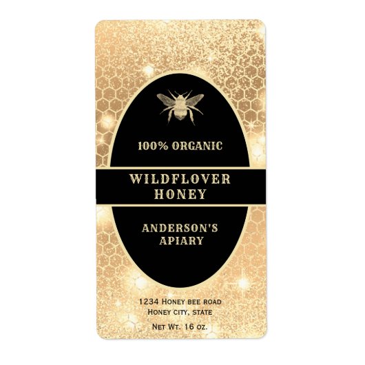 Étiquette de pot de miel en or moderne (Devant)