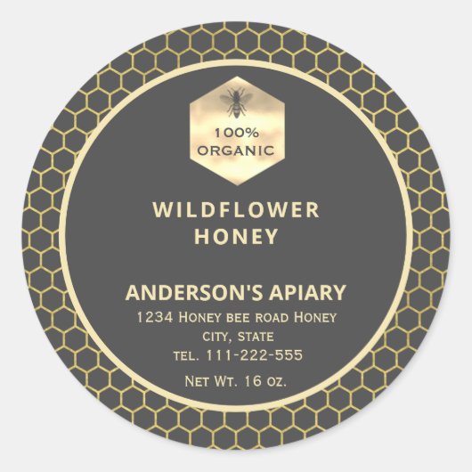 Étiquette de pot de miel en or moderne (Devant)