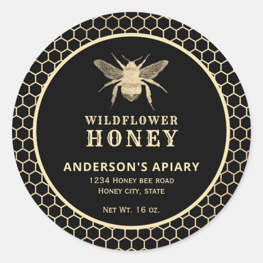 Étiquette de pot de miel en or moderne (Devant)