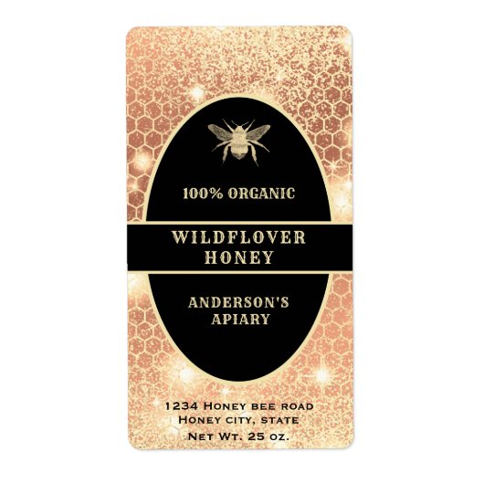 Étiquette de pot de miel en or moderne (Devant)