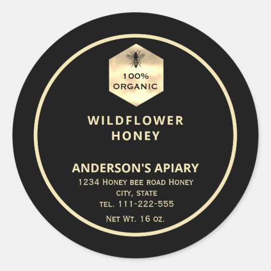 Étiquette de pot de miel en or moderne (Devant)