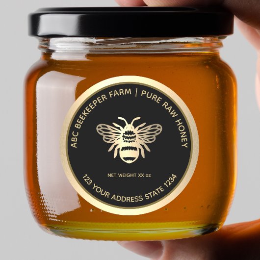 Étiquette de pot de miel Faux or & Abeille noire