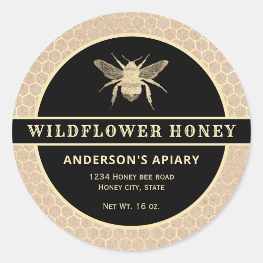 Étiquette de pot de miel kraft or moderne (Devant)