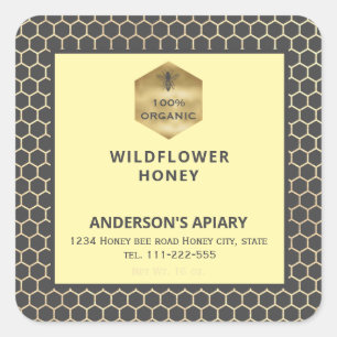 Étiquette de pot de miel moderne peigne d'abeille 