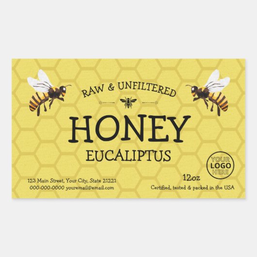 Étiquette de pot de miel personnalisable (Devant)