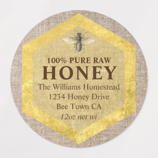Étiquette de pot de miel rustique Nom d'abeille à  (Design 2)