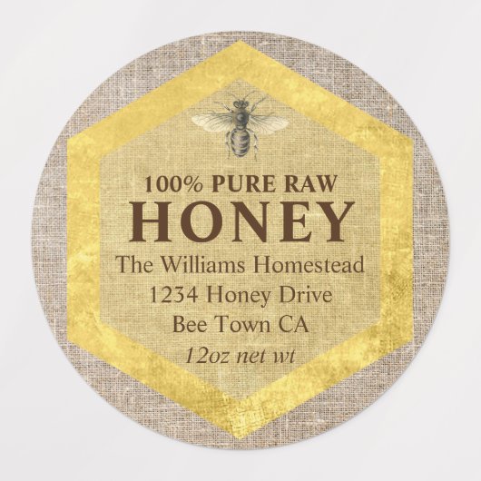 Étiquette de pot de miel rustique Nom d'abeille à  (Design 1)