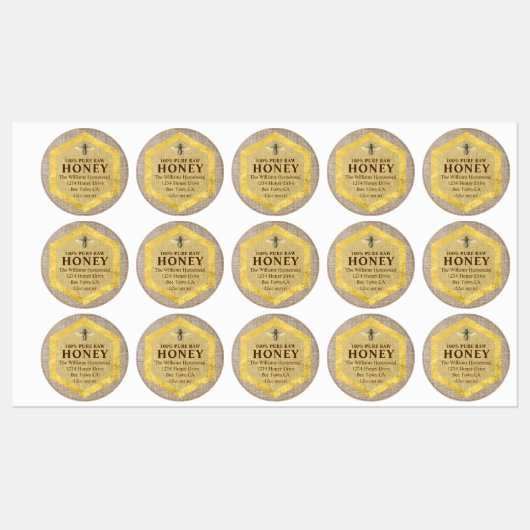 Étiquette de pot de miel rustique Nom d'abeille à  (Feuille)