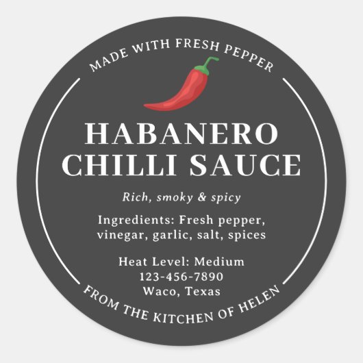 Étiquette de pot de sauce chili habanero faite mai (Devant)
