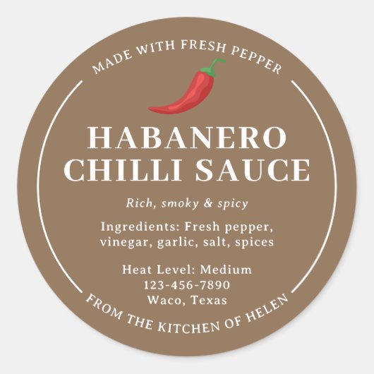 Étiquette de pot de sauce chili habanero faite mai (Devant)