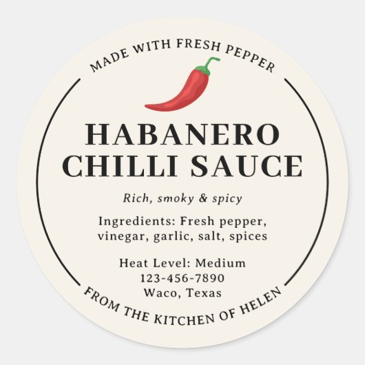 Étiquette de pot de sauce chili habanero maison (Devant)