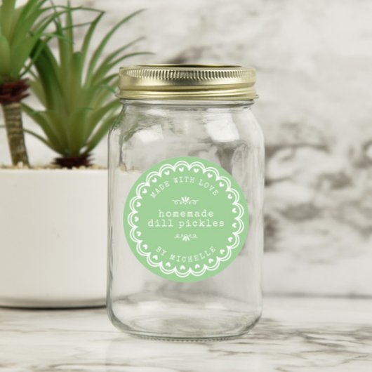 Étiquette de pot en conserve verte avec la mention