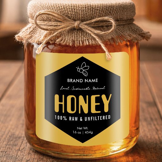 Étiquette de pot en nid d'abeille noire et or en m