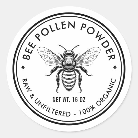 Étiquette de poudre de pollen d'abeille avec abeil (Devant)