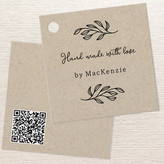 Étiquette de prix code QR marron fait main avec am