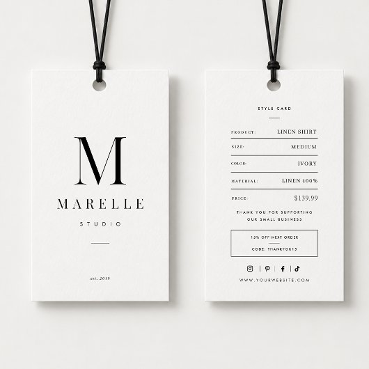 Étiquette de prix de vêtement à monogramme minimal