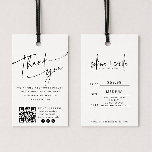 Étiquette de prix Modern Thank You Hang avec code