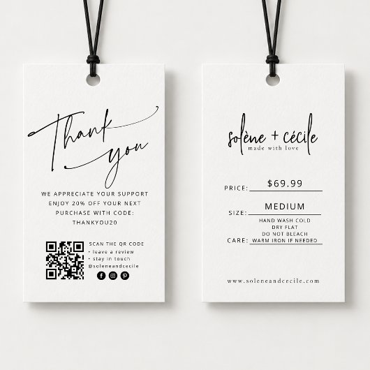 Étiquette de prix Modern Thank You Hang avec code