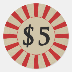 Étiquette de prix rond brillant de 5 $ (dollar)
