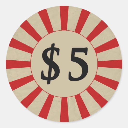 Étiquette de prix rond brillant de 5 $ (dollar) (Devant)