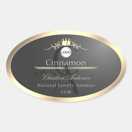 Étiquette de produit à monogramme avec bordure or (Devant)