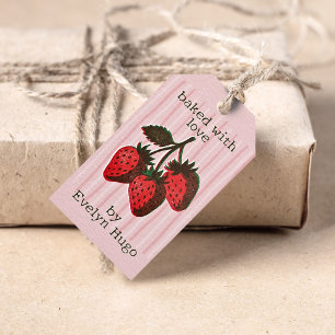 Étiquette de produit à rayures de fraises roses te
