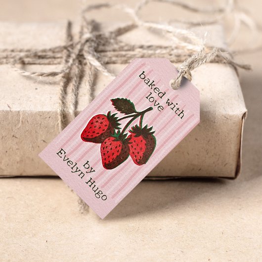 Étiquette de produit à rayures de fraises roses te