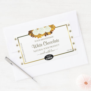 Étiquette de produit blanc Orange Rose Feuilles Bi
