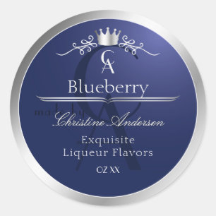 Étiquette de produit bleu marine avec monogramme à