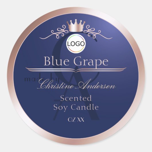 Étiquette de produit bleue avec logo monogramme ca (Devant)