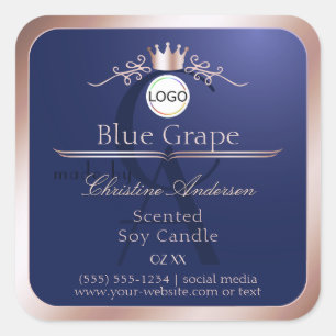 Étiquette de produit bleue avec logo monogramme ca