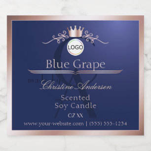 Étiquette de produit bleue avec logo monogramme ca