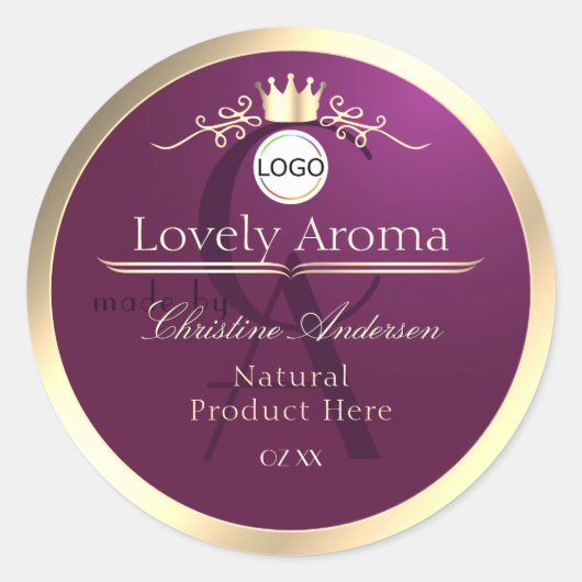 Étiquette de produit Bourgogne avec monogramme et (Devant)