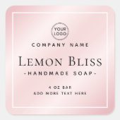 étiquette de produit carré en satin rose blanc (Devant)