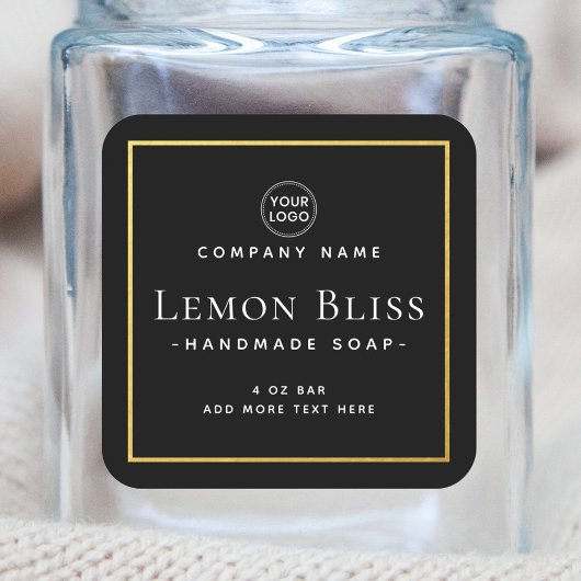 étiquette de produit carré noir faux or mince fron