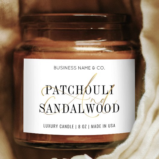 Étiquette de produit Chic White & Gold Modern Cand