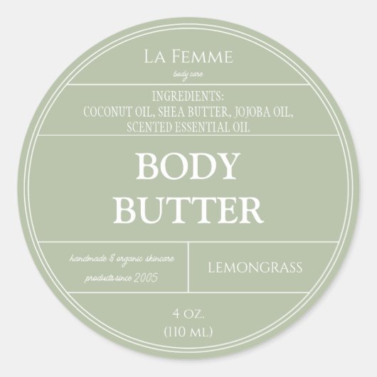 Étiquette de produit cosmétique Sage Green White (Devant)