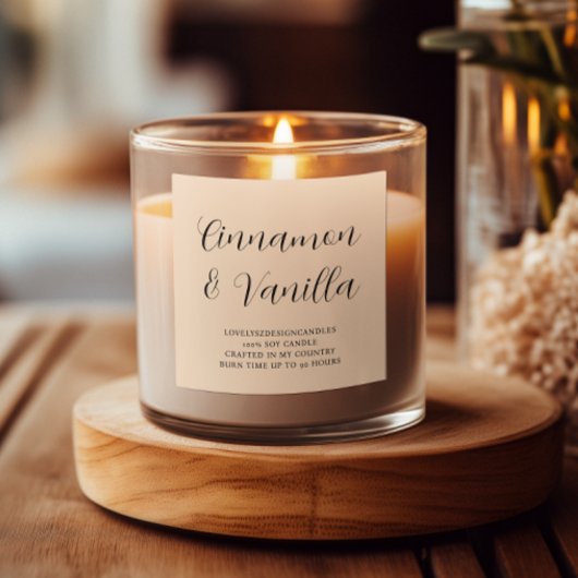 Étiquette de produit de bougie beige à script